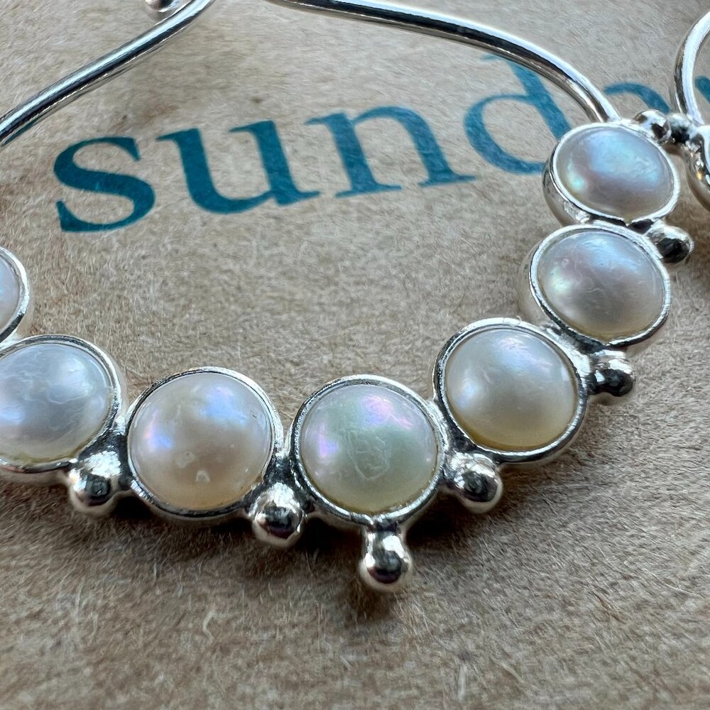 Sundance Catalog $148 NEW 2" PEARL Sterling Silver Hoops Earrings Bridal Boho - Picture 2 of 9